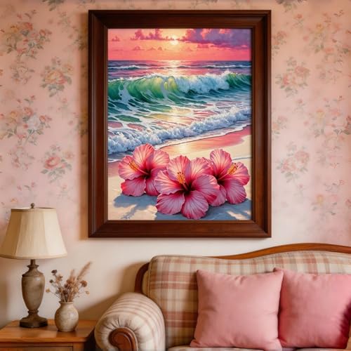 BYGFHLYW Beach Flower Paint by Numbers Kit for Adults Beginners 12x16In - color: PB469-1