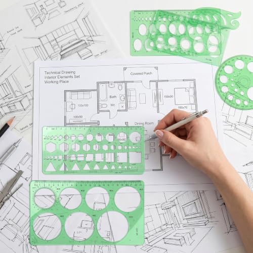 7 Pcs Drafting Templates,ABS Plastic Geometric Stencils,Unit: CM