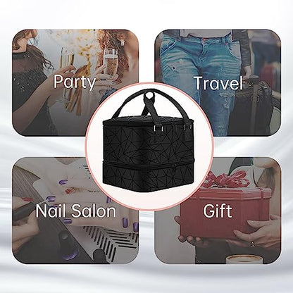 FCQQYWZ Nail Polish Organizer Case - Holds 42+ Bottles (15ml/0.5 fl.oz) and 1 Nail Lamp, Upgraded Double-layer Nail Polish Carrying Case Nail Storage Bag with Handles (Black) - color: Black-42Bottles