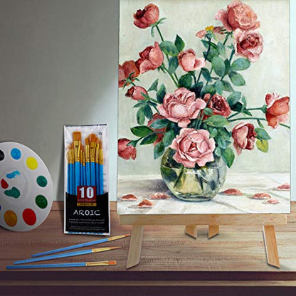 240 PCS Professional Painting Set with 20 Wood Easels, 20 Packs 200 Brushes | with Nylon Brush Head and 20 PCS Palettes, Painting Supplies kit for Kids & Adults to Painting Party - style: 240Pcs(20 Sets)