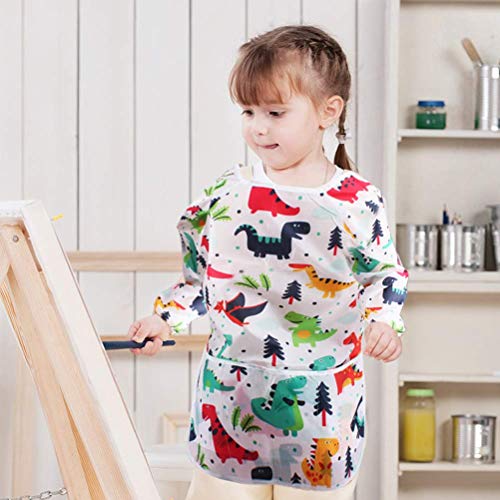 CUBACO Kids Painting Apron, 2pcs Waterproof Art Smocks For Child 3-8 Years, Kids Smocks for Painting Aprons with Long Sleeve - color: Dinosaur Pattern