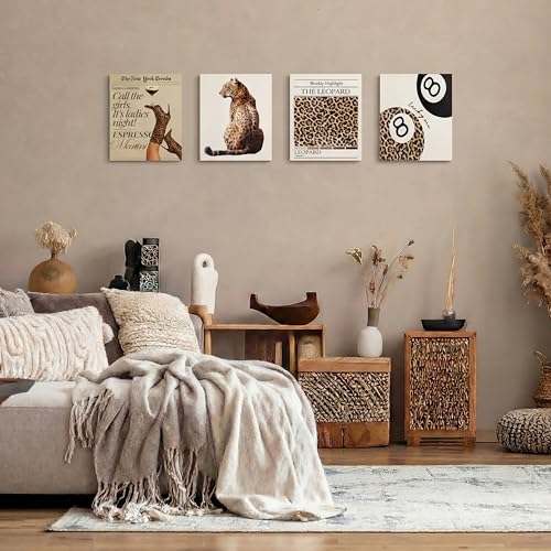 Yeaqee 4 Pcs Diamond Art Kits DIY Painting for Adult Aesthetic Wall Diamond Crafts Aesthetic Room Decor Cute Painting Pictures 5d Craft Wall Decor for Home 10 x 11.8'' (Leopard Print) - style: Leopard Print