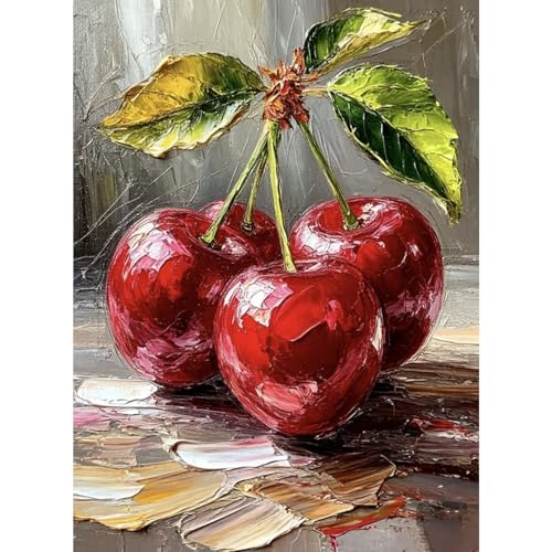 AIBOERL Diamond Art Kits for Adults,Cherry Diamond Painting Wall Decor | Round Drill Vintage Cherry Diamond Painting for Beginners DIY Rhinestone 5D Diamond dots(Gemstone Craft)Wall Art Gift 12x16IN - color: DP03830