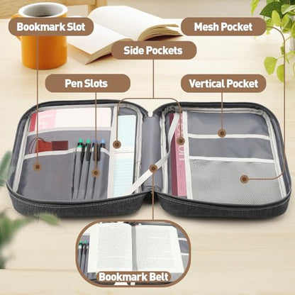 Bible Cover Bag With For Women Men Scripture Study Carrying Book Cover - color: Black&Grey