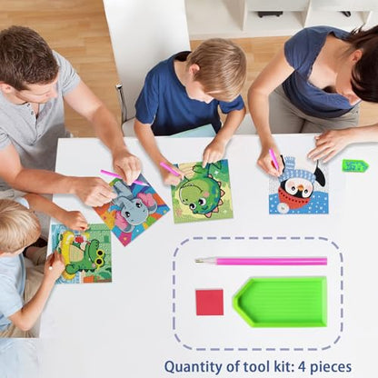 UiSdfuy Diamond Art Kits for Kids,Arts & Crafts for Kid Ages 8-12,Diamond Art for Kids,Gem Art 4 Pack Diamond Painting 6" X 6" (Dinosaur Crocodile Penguin Elephant) - color: Dinosaur Crocodile Penguin Elephant