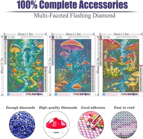 mrpwnle 3 Pack Diamond Art Kits for Adults, Mushroom Diamond Painting Kits - color: 3 Pack Mushroom, size: 11.8x15.7in(30x40cm)