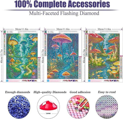 mrpwnle 3 Pack Diamond Art Kits for Adults, Mushroom Diamond Painting Kits - color: 3 Pack Mushroom, size: 11.8x15.7in(30x40cm)
