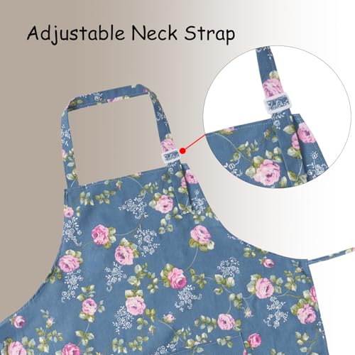 DILLMAN Aprons for Women with Pockets Cotton Linen Cooking Kitchen Baking Soft Durable Floral Gardening Apron - color: Blue