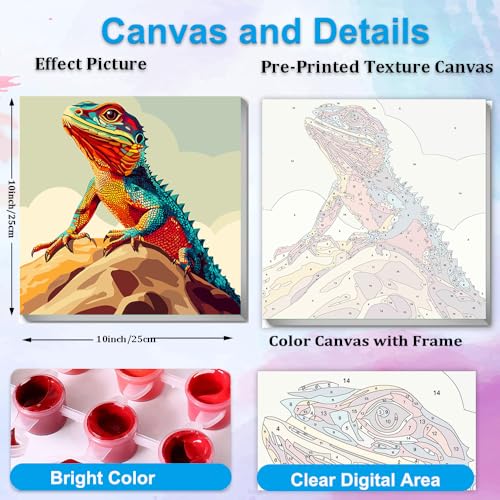 Artunion Framed Paint by Numbers Kit for Adults Beginners & Kids Ages 8-12,Lizard Paint by Number with Frame,Animal Paint by Numbers Kit on Canvas 10 * 10 Inch Without Easel - color: ZXT-393-F
