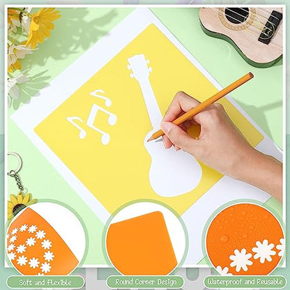 Henoyso 24 Pcs Boho Groovy Peace Stencil for Kids 8 Inch Reusable Templates | Plastic, Drawing Painting Templates, Heart, Rainbow, Love Peace, Yellow, Pink, Wood Paper Scrapbook, Wedding DIY Art Crafts - style: Peace Style