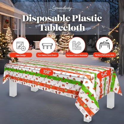 Grandipity Holiday Christmas 1 Pack Premium Disposable Plastic Tablecloth 54 Inch. x 108 Inch. Rectangle Table Cover - color: Christmas, size: 54" x 108" (Rectangular)