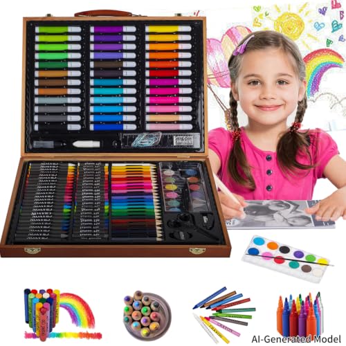 KINSPORY Drawing Case, 150 Pieces Drawing Supplies | Kids Drawing Case, Coloring Case, Coloring Kit, Drawing Supplies, Art Supplies - color: brown