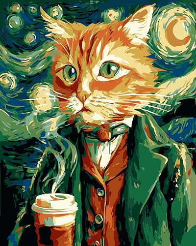 PSENIW Paint by Numbers Kit for Adults,Abstract Starry Cat 16x20 inches | Animal Digital Painting For Home Wall Decoration And Gifts,Abstract Cat Frameless Beginner DIY Acrylic Watercolor - color: Pink