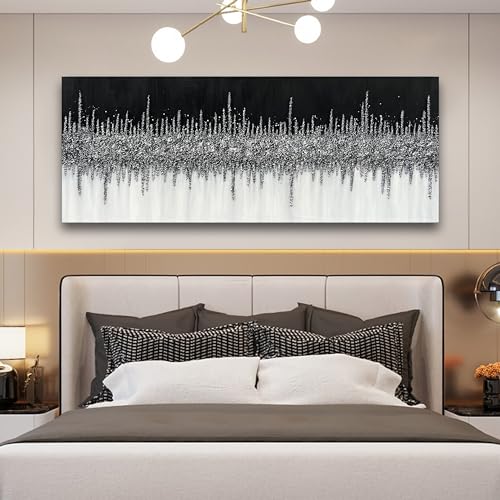 Art Hand-Painted Black and Gray Wall Art Textured Oil Paintings Modern Abstract Wall Art Home Decor 24x60 Inches - color: Yi043