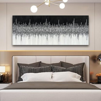 Art Hand-Painted Black and Gray Wall Art Textured Oil Paintings Modern Abstract Wall Art Home Decor 24x60 Inches - color: Yi043
