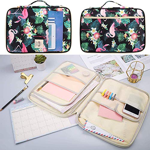 JAKAGO A4 Travel Portfolio Multifunctional Document Organizer Zippered Case for Office Supplies (Flamingo) - color: Flamingo