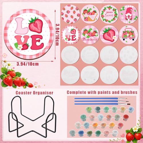 Reallnaive 8 Pcs Strawberry Paint by Numbers Kit for Adults Wooden Coasters - style: Strawberry