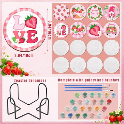Reallnaive 8 Pcs Strawberry Paint by Numbers Kit for Adults Wooden Coasters - style: Strawberry