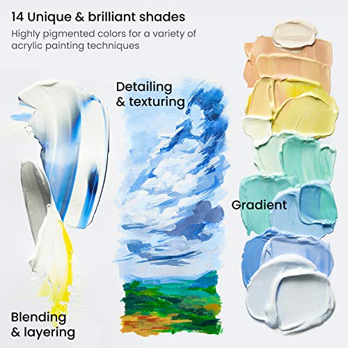 ARTEZA Acrylic Paint Set of 14 Colors, 4.06 Ounce Tubes, Non- Acrylic Artist Paints. Art Supplies for Painting - style: 14 Pack
