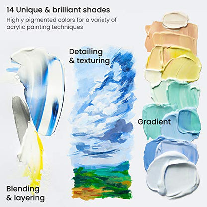 ARTEZA Acrylic Paint Set of 14 Colors, 4.06 Ounce Tubes, Non- Acrylic Artist Paints. Art Supplies for Painting - style: 14 Pack