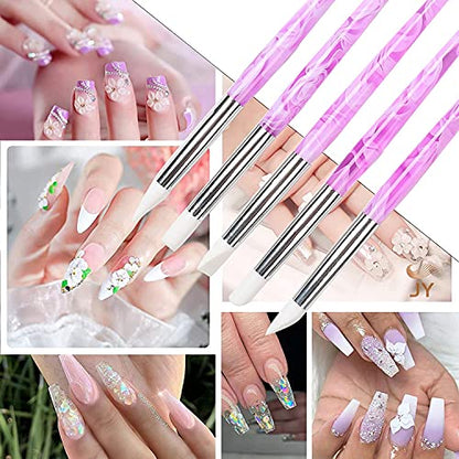 BQAN Silicone Nail Art Pen 5Pc for Sculpting, Drawing & Shaping | Soft Silicone Tips | 3D Sculpting | Chrome Powder | Foil Carving Drawing | Precision Shaping | Gel & Acrylic Nail Art - color: Purple