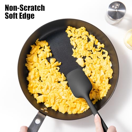 Doosu 600°F Heat Resistant Silicone Spatula Scrapers (Set of 3, Black) | Food Grade Kitchen Rubber Baking Cooking Tool Nonstick Utensil Set for Mixing, Scraping, Folding, Stirring, Serving - color: Black, size: Set of 3