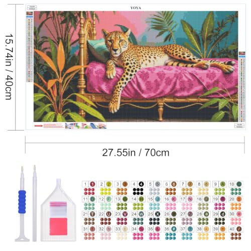 YOYA Large Diamond Art Kits for Adults, Leopard 5D Large Diamond Painting | Full Drill Diamond Art Leopard, Round Drill, HD Canvas, Fun and Relaxing, Gem Art, Home Wall Decor, Gifts, 27.5x15.7 Inch - color: Leopard 503