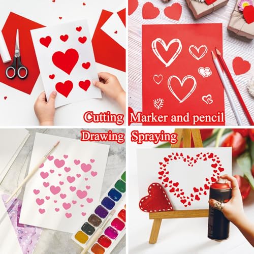 16 Pieces Heart Stencils for Crafts Reusable Mixed Media Geometric Stencils for Painting on Canvas Scrapbook Paper Fabric Pillows Card Making (16 Heart) - style: 16 Heart