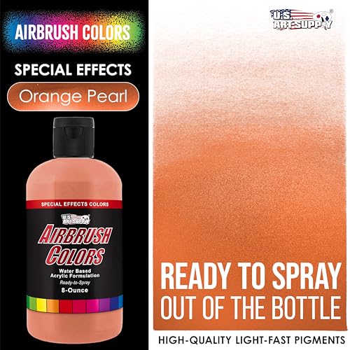 U.S. Art Supply Pearlized Orange Pearl Acrylic Special Effects Airbrush Paint - 8oz Ready to Spray Air Brush Paint for Nails, Models, Fabric - Water-Based Air Brush Painting - color: Orange Pearl, size: 8 Fl Oz (Pack of 1)
