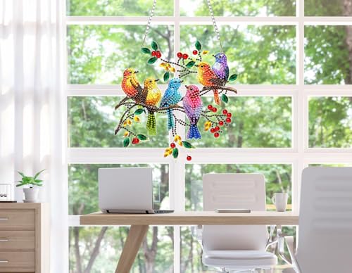 Spring Birds Diamond Painting Kits for Adults, DIY Pendant Diamond Art Kits for Beginners, 5D Special Shape Full Drill Hanging Diamond Gem Art Painting Kits for Window Suncatchers for Home Wall Decor - color: Spring Birds