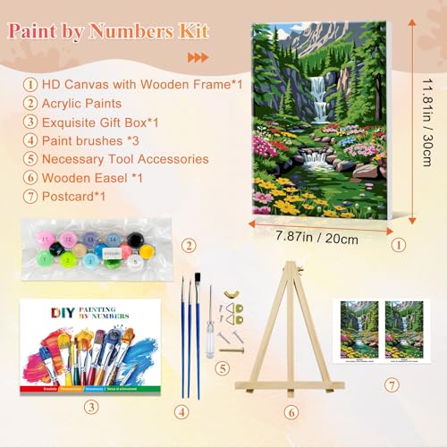 JOOZ Landscape Paint by Numbers Kit for Adults with Frame, 8x12 Inch - color: Mountain Waterfall 081
