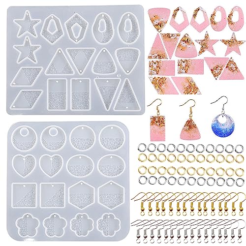 Attuslla 2 PCS Resin Earring Molds Pendant Resin Molds Silicone Jewelry Silicone Resin Molds Making Kits with Ear Hooks, Jump Rings for DIY Earrings, Necklace, Pendant Craft Supplies - color: Style 3