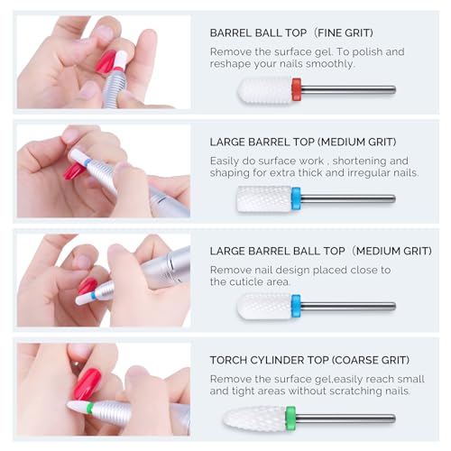 MelodySusie Ceramic Nail Drill Bits Set, 3/32'' (2.35mm) Professional Acrylic Nail File Drill Bit for Manicure Pedicure Cuticle Gel Nail Polishing 4 Pcs - color: 1 Coarse, 2 Medium and 1 Fine, size: 4 Pcs