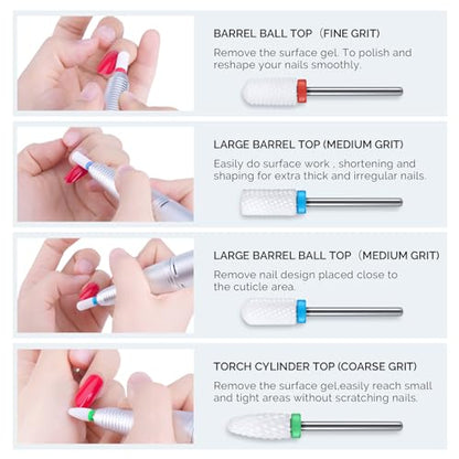 MelodySusie Ceramic Nail Drill Bits Set, 3/32'' (2.35mm) Professional Acrylic Nail File Drill Bit for Manicure Pedicure Cuticle Gel Nail Polishing 4 Pcs - color: 1 Coarse, 2 Medium and 1 Fine, size: 4 Pcs