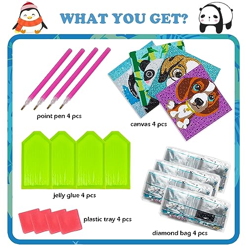 Labeol Diamond Art Kits for Kids Crafts for Girls Ages 6-8-10-12 Easy to DIY Creative Diamond Art Sticker Craft by Numbers Kits for Kids and Adult Beginners (4 Pack Classic) - style: 4 pack Classic