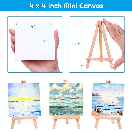Mini Canvases 18 Pack, Cridoz Small Painting Canvas with Mini Easel 4x4 Inches Art Canvases Painting Kit for Adult Acrylic Pouring Oil Water Color
