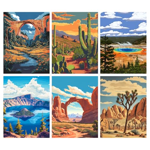 Canrichshop 6 Pack National Park Paint by Numbers Kit for Adults,Lanscape DIY Adult Painting by Numbers Kits on Canvas Frameless,Easy Acrylic Number Paintings Beginner for Home Decor 9.8x13.8 Inch - color: MT22090~MT22095
