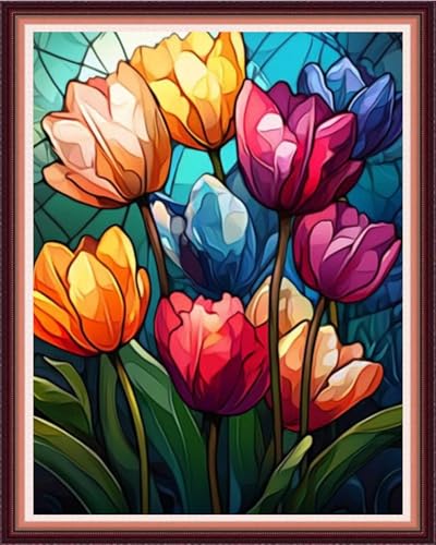 Fanxvivy Stamped Cross Stitch Kits for Beginners Full Range of Cross Stitching Preprinted Embroidery Kits for Adults, 11CT Embroidery Pattern Needlepoint Kits-Magical Flowers 16x20 inch - color: Artdesign02