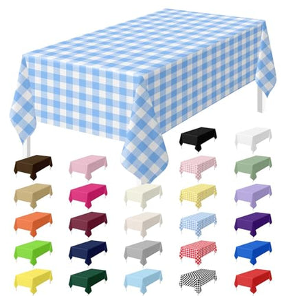HEIPINIUYE 3 Pack Blue Gingham Tablecloth Disposable 54 x 108 Inch Blue and White Plaid Plastic Table Cloth Disposable Rectangle Table Cover for Party Birthday Picnic Checkered Tablecl - color: Blue Gingham Tablecloth, size: 3 Pack