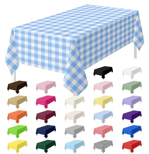 HEIPINIUYE 3 Pack Blue Gingham Tablecloth Disposable 54 x 108 Inch Blue and White Plaid Plastic Table Cloth Disposable Rectangle Table Cover for Party Birthday Picnic Checkered Tablecl - color: Blue Gingham Tablecloth, size: 3 Pack