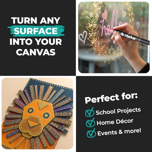 Chalkola 10 Metallic Dual Tip Liquid Chalk Markers for Chalkboard, Window - size: Dual Tip- 1mm+5mm