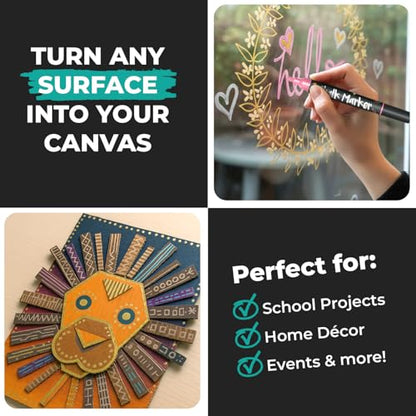 Chalkola 10 Metallic Dual Tip Liquid Chalk Markers for Chalkboard, Window - size: Dual Tip- 1mm+5mm