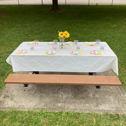 Neatiffy Disposable Plastic Table Cloth Roll | Waterproof Tablecloth | Table Cover for Picnic, Party, Banquet, Birthdays, Weddings | White | 54 inches x 100 feet | Rectangle, Square, Round, Oval - color: White Solid, size: 54 inches X 100 feet