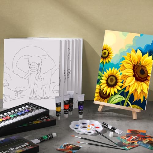 Cholemy 36 Pcs Paint and Sip Kit Gift for Adults 8''x10'',Plants Animals | Pre Drawn Canvas, Painting DIY Afro Acrylic Painting Kit, Wood Easel Brushes, Date Night Bulk, Summer Halloween Party - style: Plants Animals