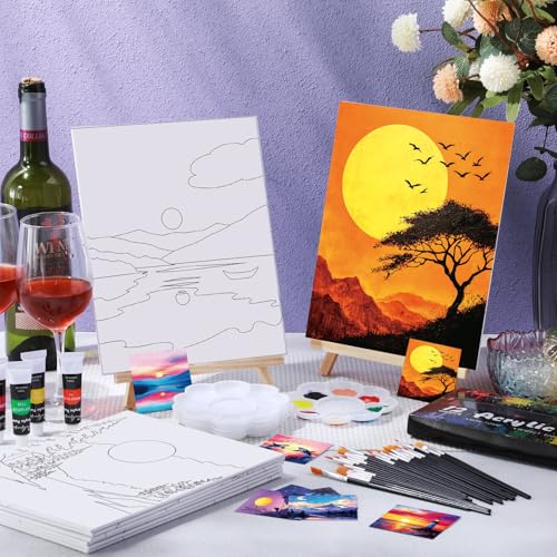 Sherr 12 Pcs Pre Drawn Canvas for Adults,Beautiful View,8 x 10 Inch - size: 8 x 10 Inch, style: Beautiful View