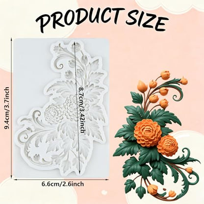 Baroque Polymer Clay Mold Baroque Relief Flower Silicone Molds | Jewelry Making Epoxy Resin Casting Air Dry Polymer Clay Craft - color: Style S