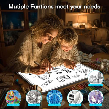 DEAR CARBON A2 Light Pad,LED Light Board for Diamond Painting,Tracing | 9000 Lux Bright Light,10 Brightness Levels,Independent Anti-Touch Controller,Ultra Thin Design,USB-C Connection - size: A2 3-Color