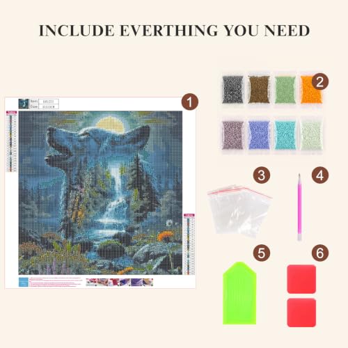Mosaflare 5D Wolf Diamond Painting Kits for Adults 13.7x13.7 Inch - color: KM1233-1