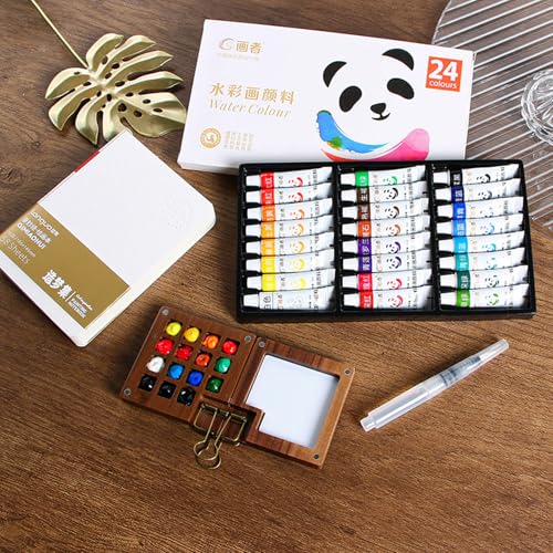Pocket Artist Watercolor Travel Paint Palette, Mini Wooden Kit with Clip | 24 Colors 15 Grid Portable Painting Box for Artists, Painters & Students, Micro Palette Holder for Outdoor Sketching - color: 24 Colors 15 Grid Set