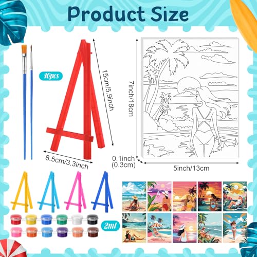 Blosssound 10 Set Pre Printed Canvas Pre Drawn Canvas Painting with Easel Kits 5" x 7" Outline Painting Panels for Beginners, DIY Craft Project, Party Favor, Home Decors(Hawaii Women) - style: Hawaii Women